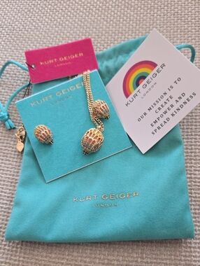 Kurt Geiger Gold-tone Turquoise Multicolor Shell Necklace & Earrings Set